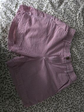 Southern Proper Red And White Striped Seersucker Bermuda Shorts